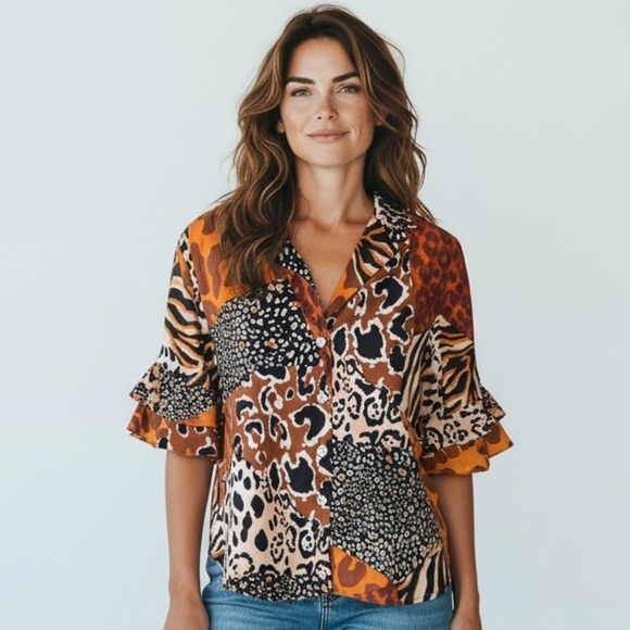 Alice Blue Tops - ALICE BLUE medium, V-neck ruffled, layered sleeves blouse, excellent condition